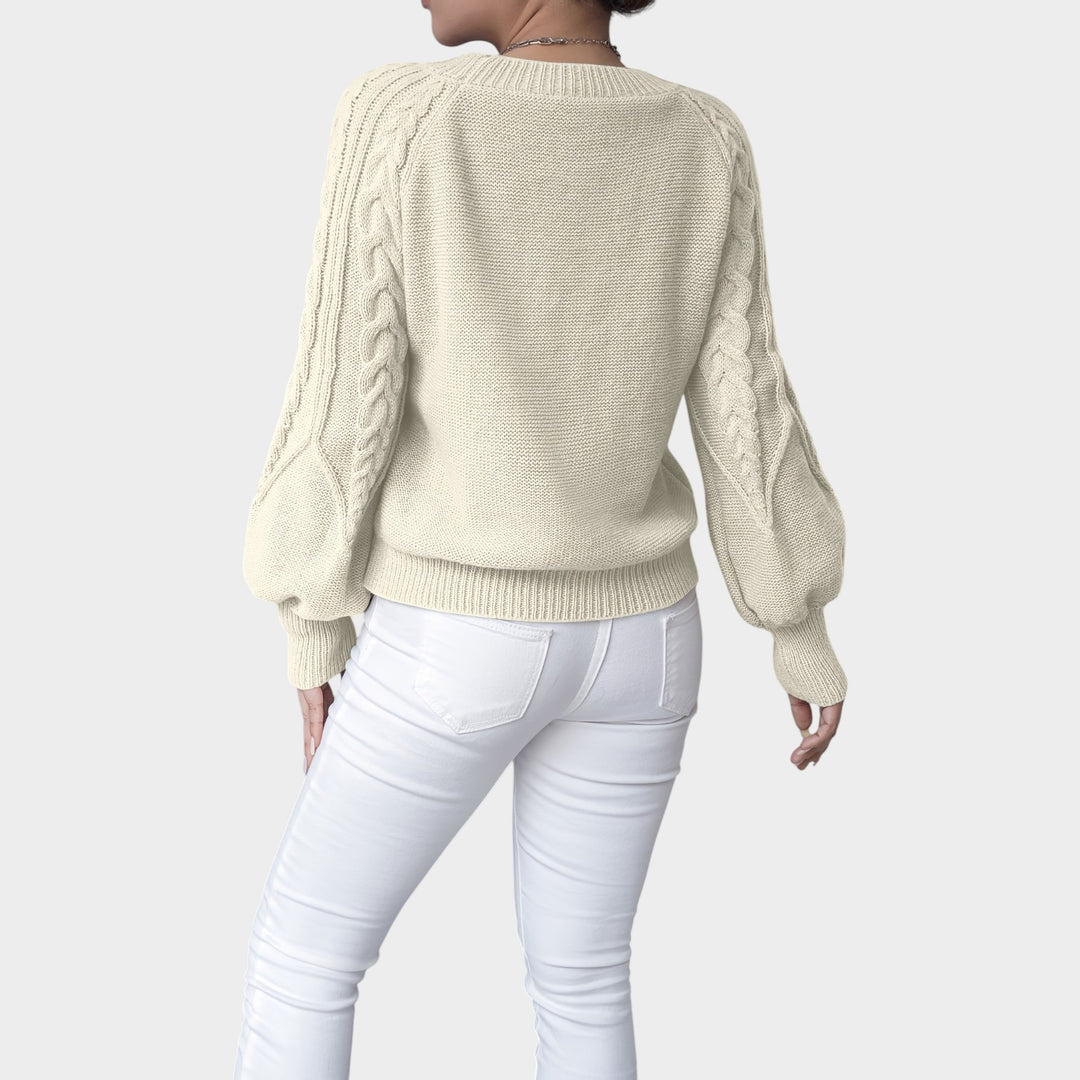Women’s Knit Sweater Crew Neck Chunky Lantern Sleeve