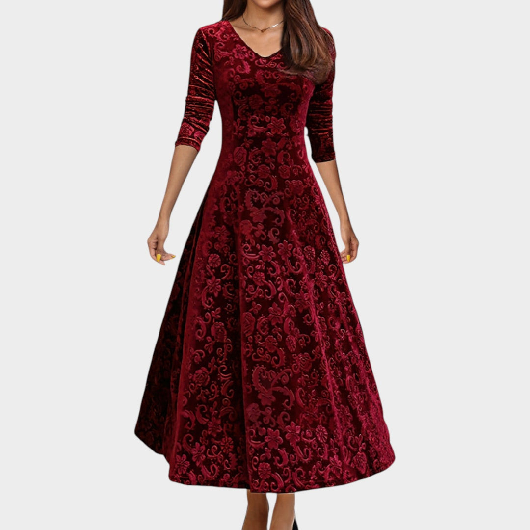 Formal Velvet Floral Midi Dress