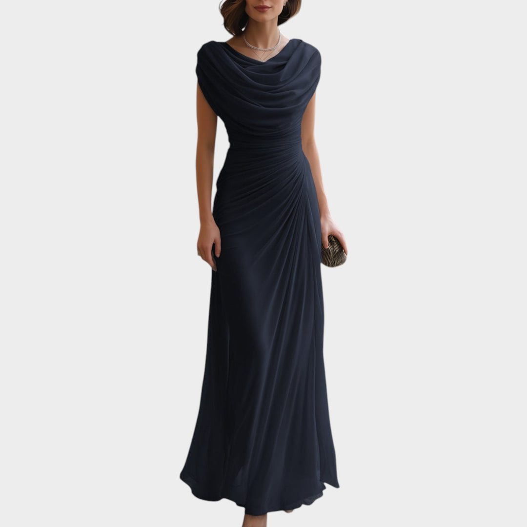 Women’s Maxi Formal Dress Draped Ruched Round Neck Elegant Style