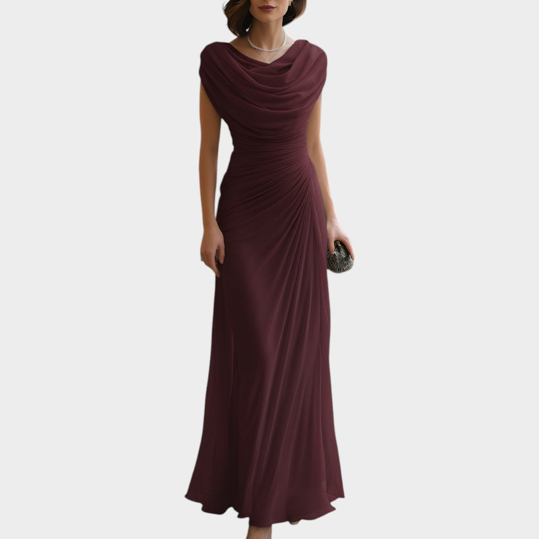 Women’s Maxi Formal Dress Draped Ruched Round Neck Elegant Style