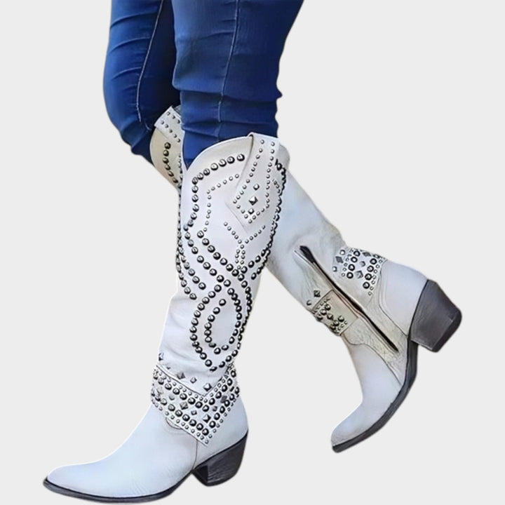 Studded Western Knee High Boots