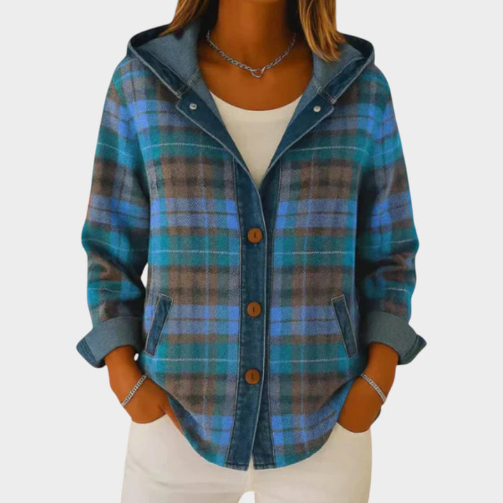 Women’s Knit Cardigan Checkered Hooded Casual Layering Style