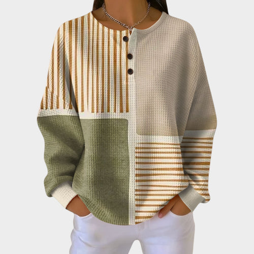 Women’s Sweatshirt Colour Block Top Button Detail Casual Fit