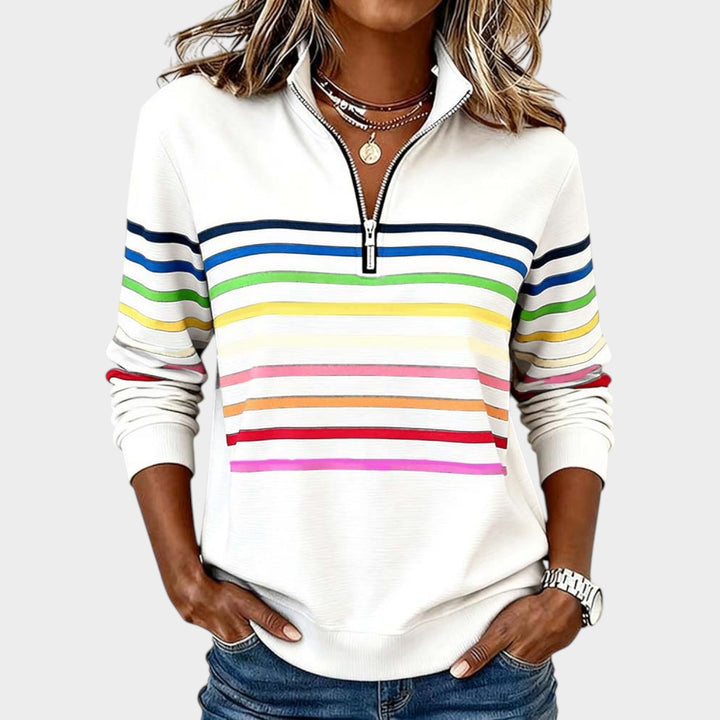 Women’s Striped Sweatshirt Quarter Zip Muliticolor