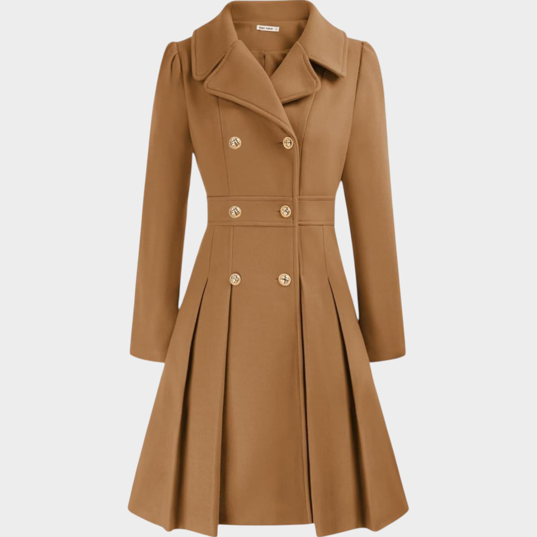 Classy Double Button Long Sleeve Wool Coat