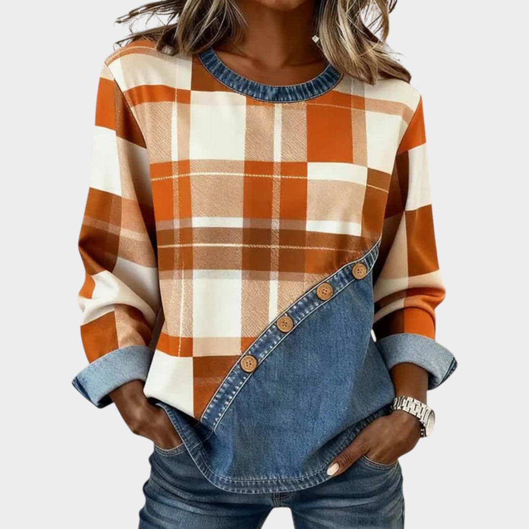 Women’s Patchwork Sweatshirt Artistic Print Relaxed Fit