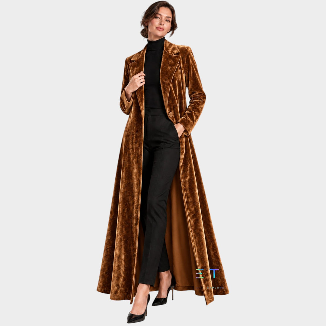 Women’s Velvet Coat Open Front Relaxed Silhouette