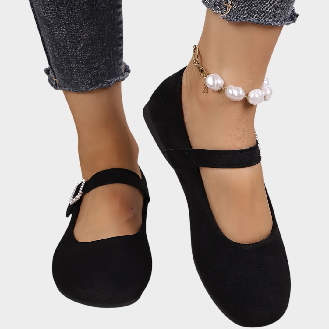 Women’s Velvet Mary Jane Flats Rhinestone Detail