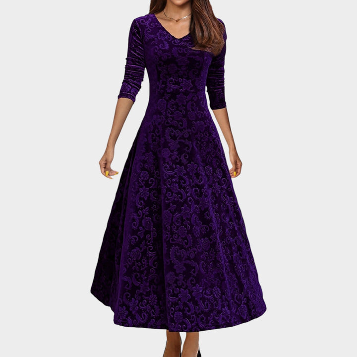 Formal Velvet Floral Midi Dress