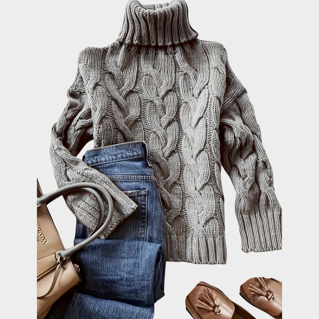 Women’s Cable Knit Sweater Turtleneck Chunky Long Sleeve