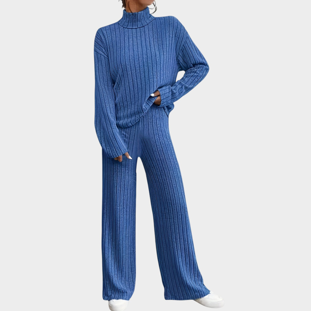Women’s Matching Set 2 Piece Casual Knit Mock Neck Wide Leg Pants