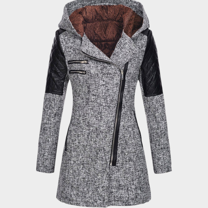 Women’s Hooded Coat Asymmetric Zip Front Quilted Sleeves