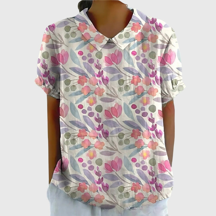 Floral V-Neck Blouse | Casual Short Sleeve Tunic Top