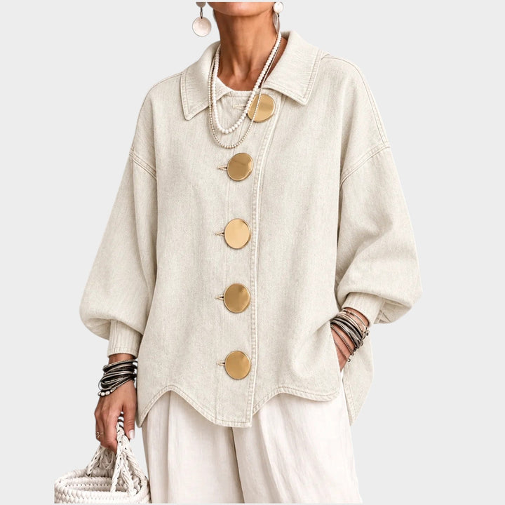 Women’s Denim Jacket Oversized Button Front Balloon Sleeve