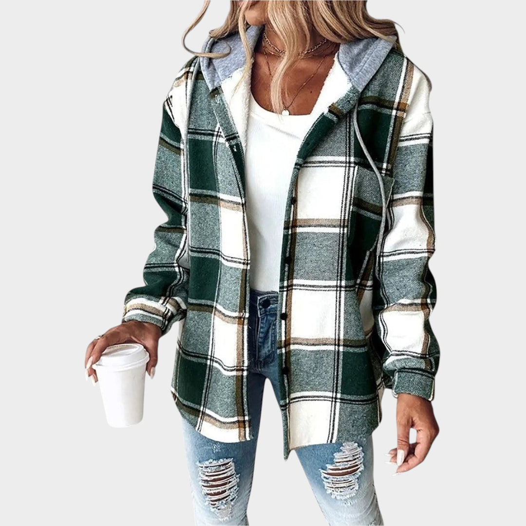 Women’s Jacket Plaid Casual Hooded Button Front