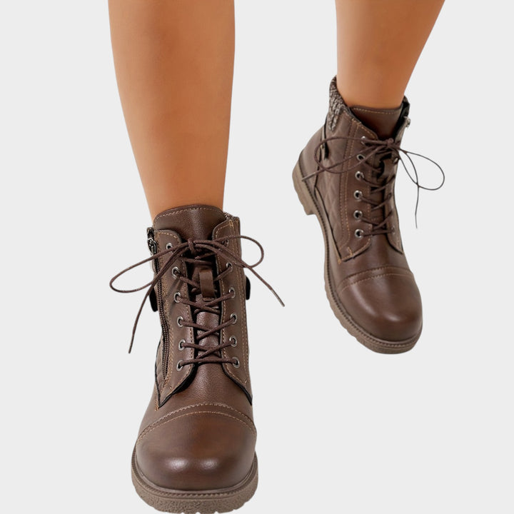 Women’s Ankle Boots Winter Plaid Embroidered Lace Up Side Zip