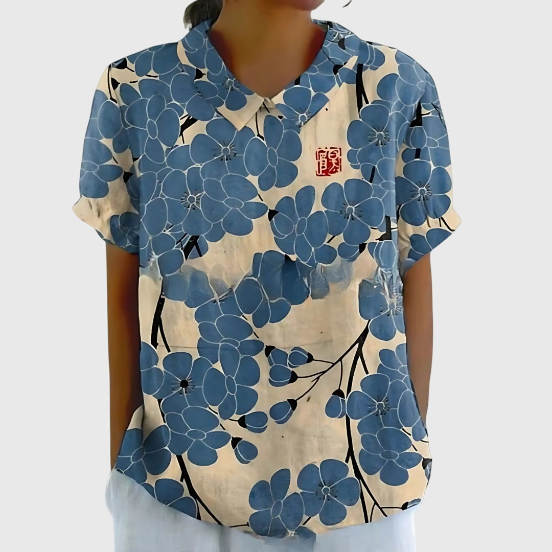 Floral V-Neck Blouse | Casual Short Sleeve Tunic Top
