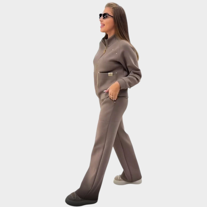 Women’s Two Piece Set Cropped Zip Jacket Wide Leg Trousers