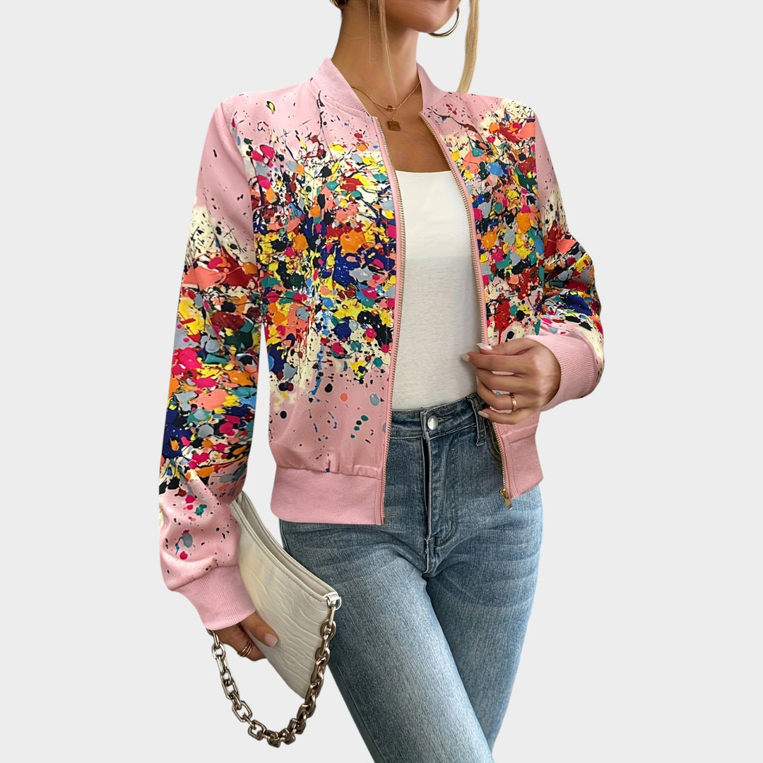 Women’s Bomber Jacket Casual Multicolor Abstract Print Zip Up