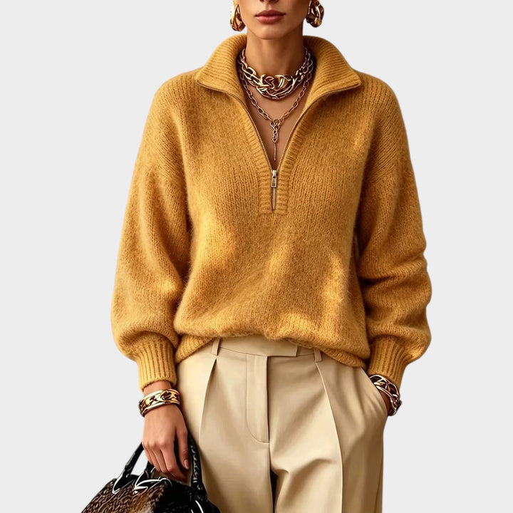 Women’s Quarter Zip Knit Sweater High Collar Relaxed Fit