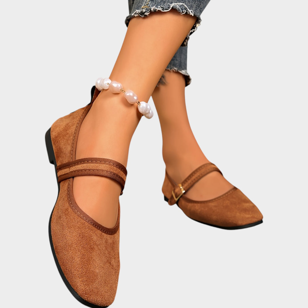 Women’s Suede Mary Jane Flats Adjustable Buckle Strap