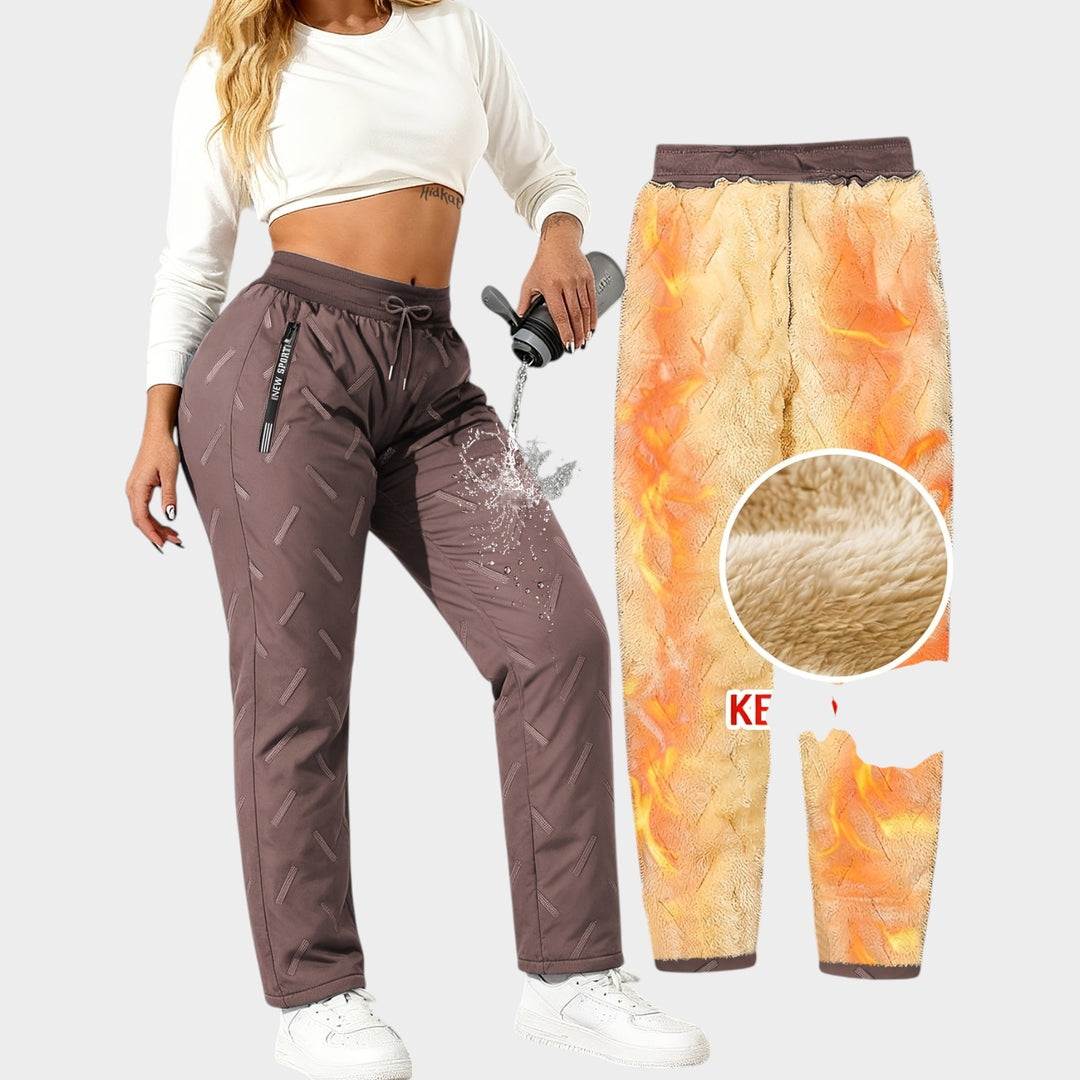 Women’s Fleece-Lined Winter Pants Loose Fit Zipper Pockets