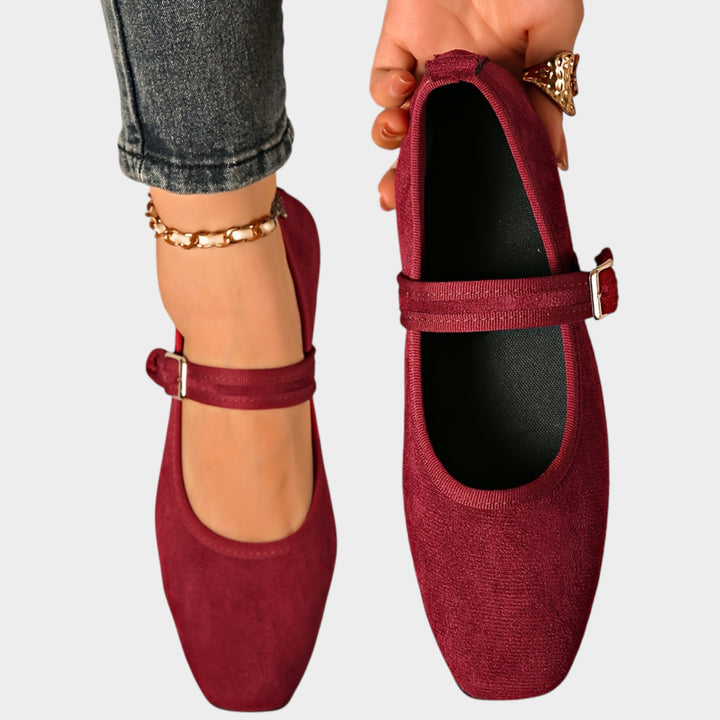 Women’s Suede Mary Jane Flats Adjustable Buckle Strap