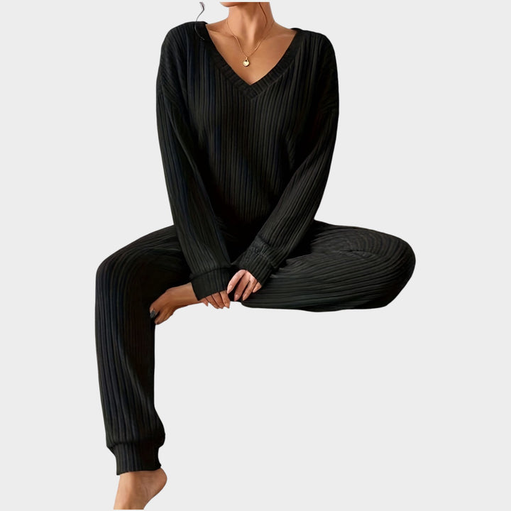 Women’s Matching Set 2 Piece Lounge Set Casual V Neck Ribbed Knit
