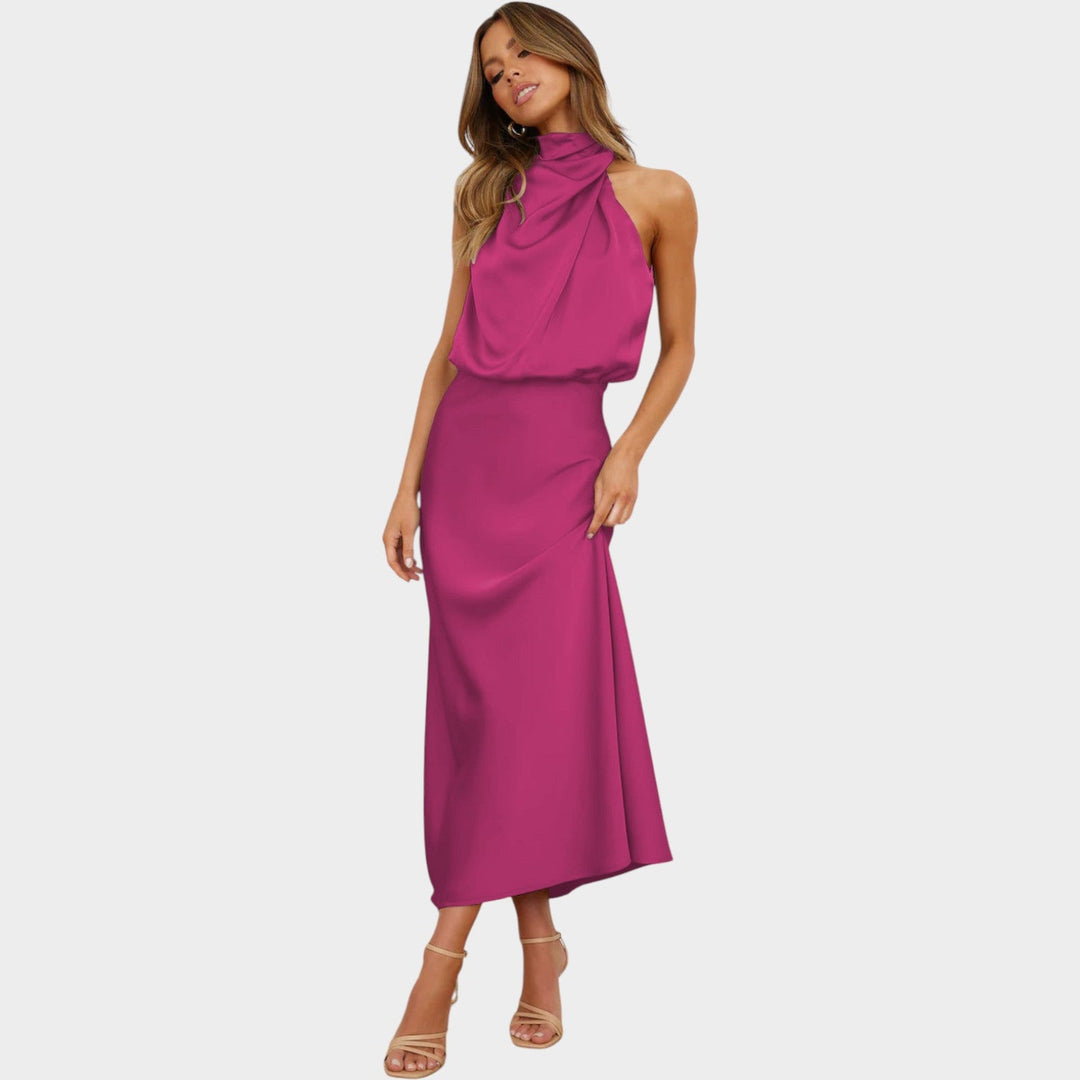 Formal Halter Neck Satin Maxi Dress
