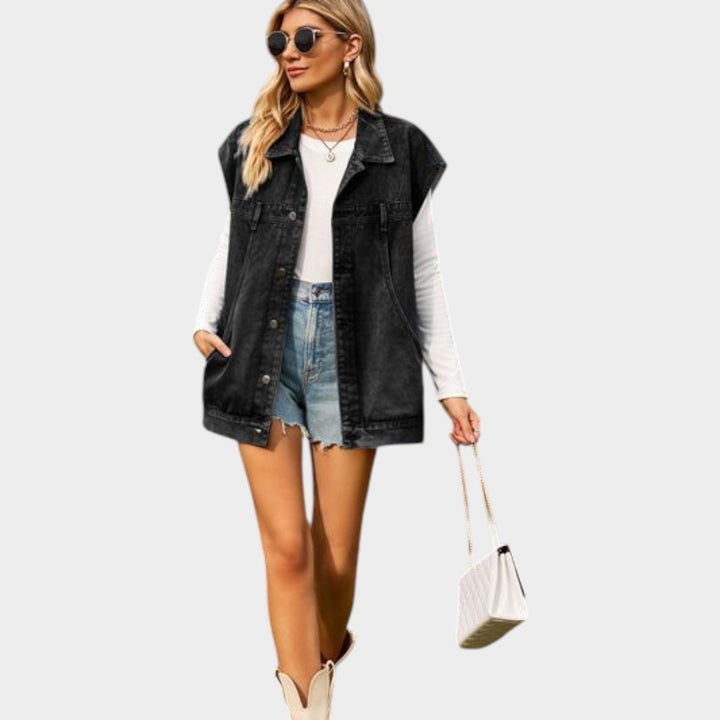 Button-Front Sleeveless Denim Vest