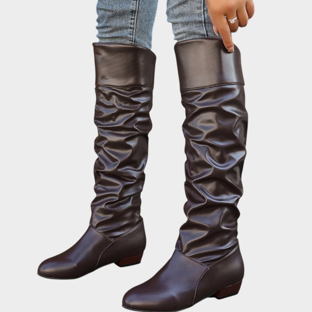 Women’s Knee High Slouch Boots Ruffle Detail Elegant Style
