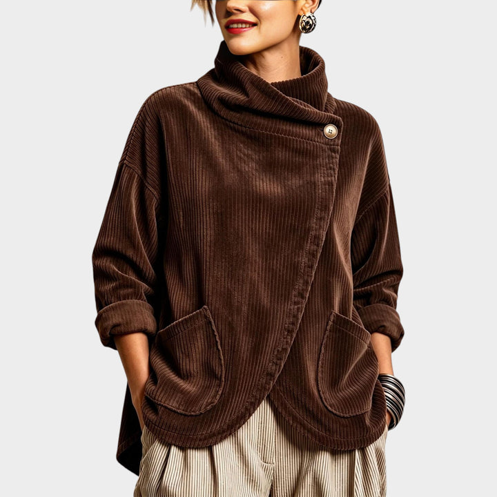 Women’s Asymmetric Corduroy Top Button Accent Design