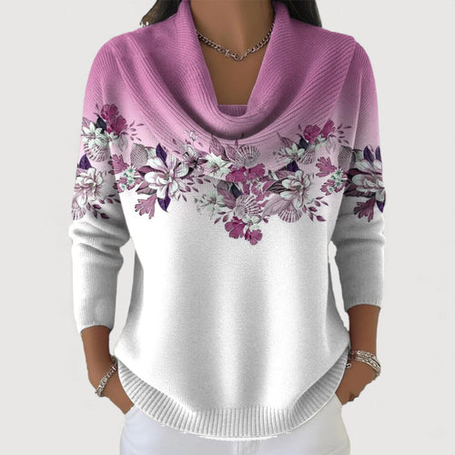 Women's Knit Sweater Turtleneck Floral Print