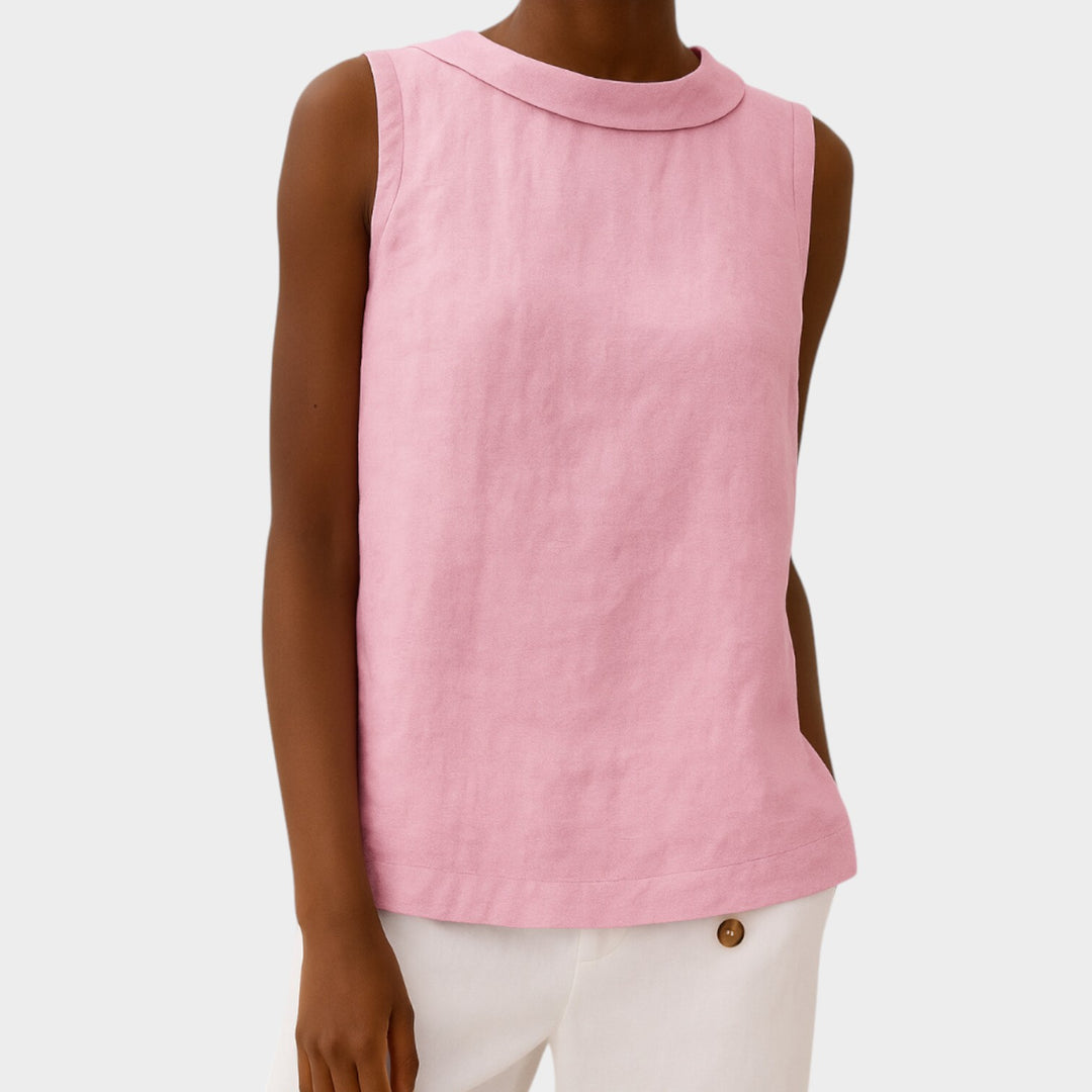 Sleeveless Linen Blouse | Casual Round Neck Tank Top