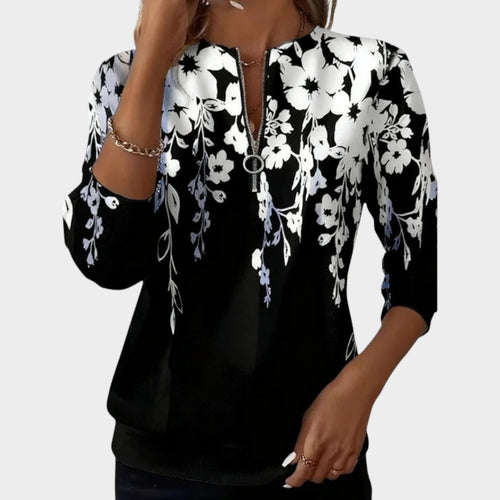 Women’s Sweatshirt Printed Zip Neck Floral Design
