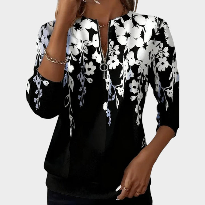 Women’s Sweatshirt Printed Zip Neck Floral Design