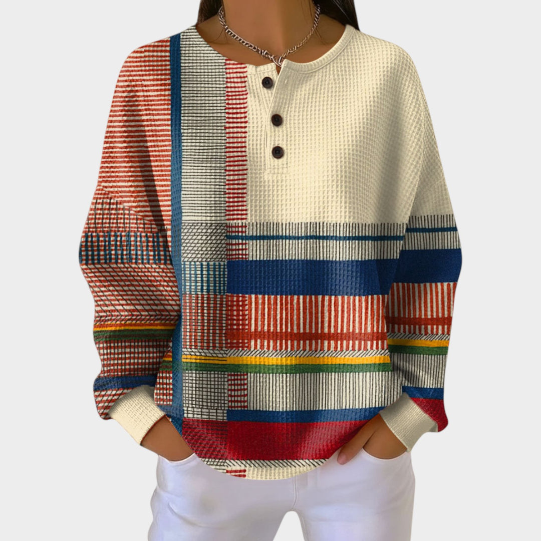 Women’s Sweatshirt Textured Design Classic Henley Neck