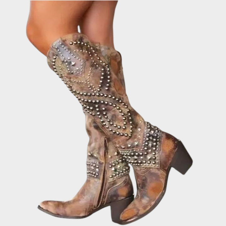 Studded Western Knee High Boots