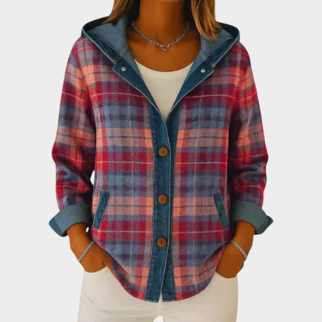 Women’s Knit Cardigan Checkered Hooded Casual Layering Style