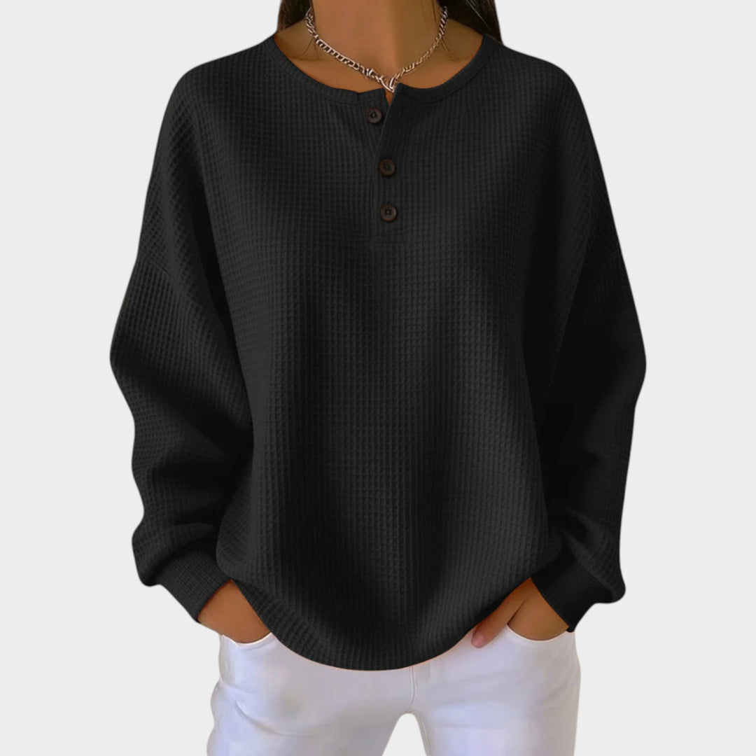 Women’s Sweatshirt Henley Casual Style Button Detail