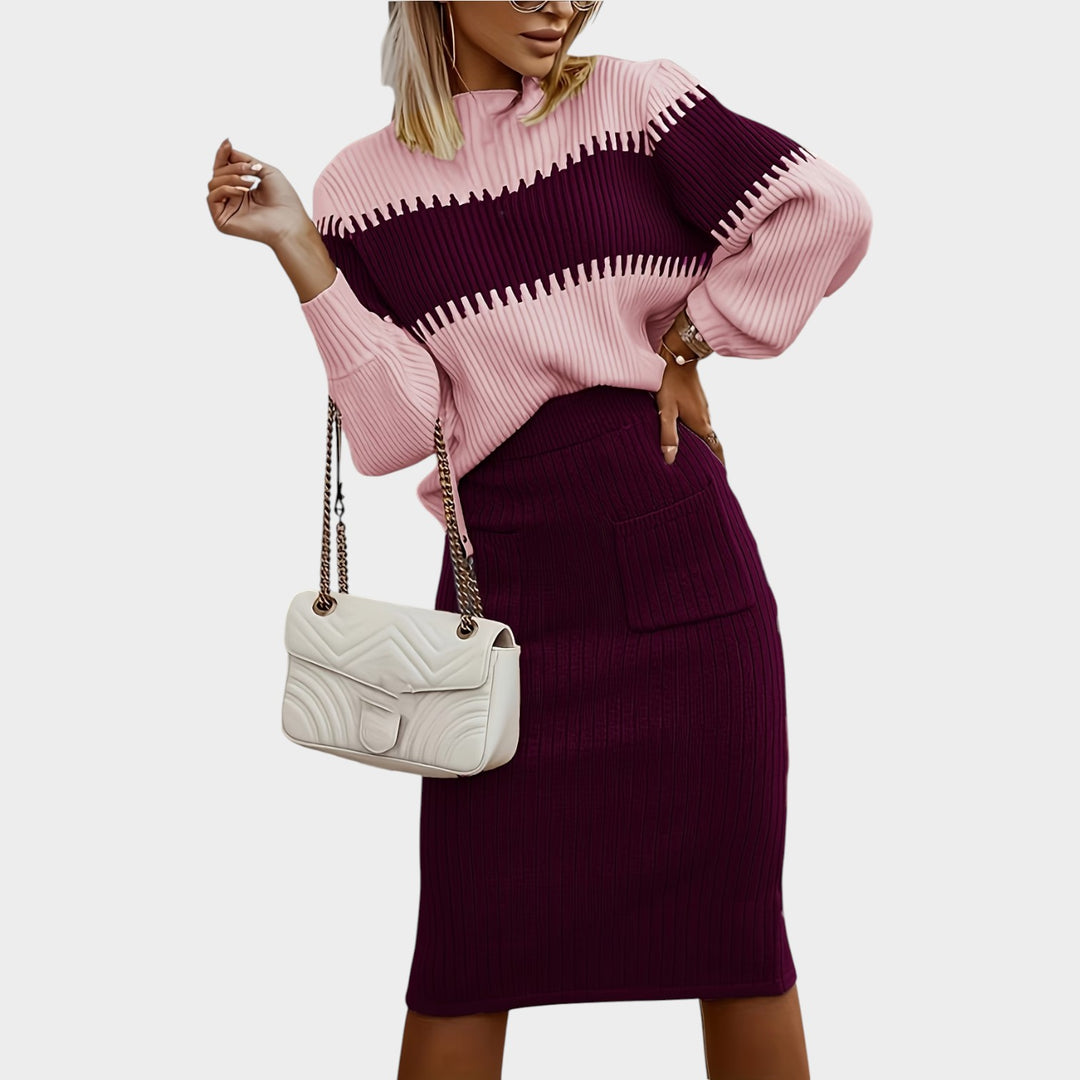 Women’s Matching Set 2 Piece Casual Ribbed Knit Sweater Skirt