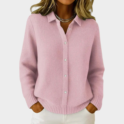 Women's Polo Knit Cardigan Button Front Soft Textured