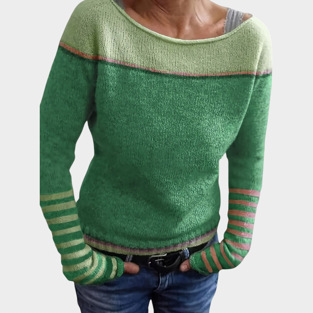 Women’s Knit Sweater Asymmetric Color Block Long Sleeve