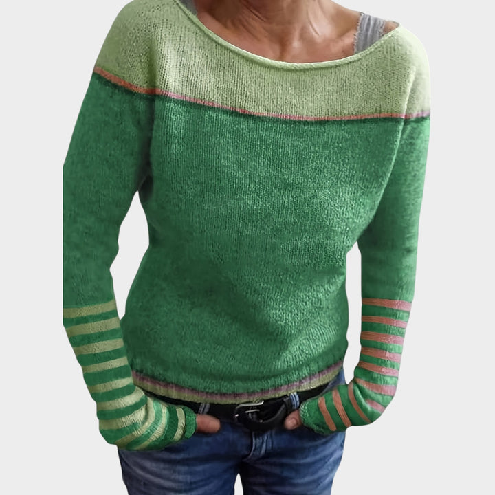 Women’s Knit Sweater Asymmetric Color Block Long Sleeve