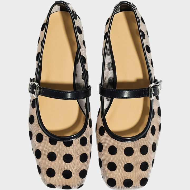 Women’s Mesh Mary Jane Flats Polka Dot Single Strap