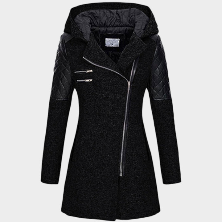 Women’s Hooded Coat Asymmetric Zip Front Quilted Sleeves