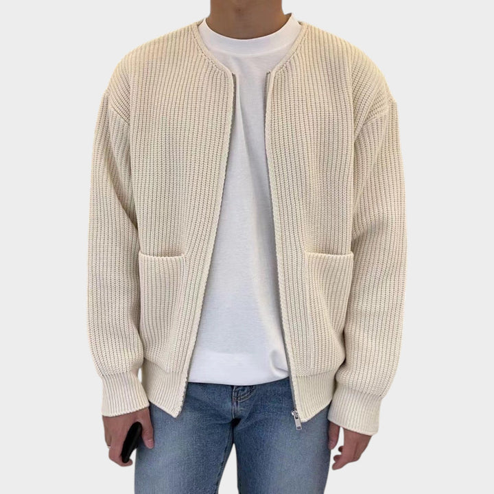 Stand Collar Full-Zip Knit | Cardigan