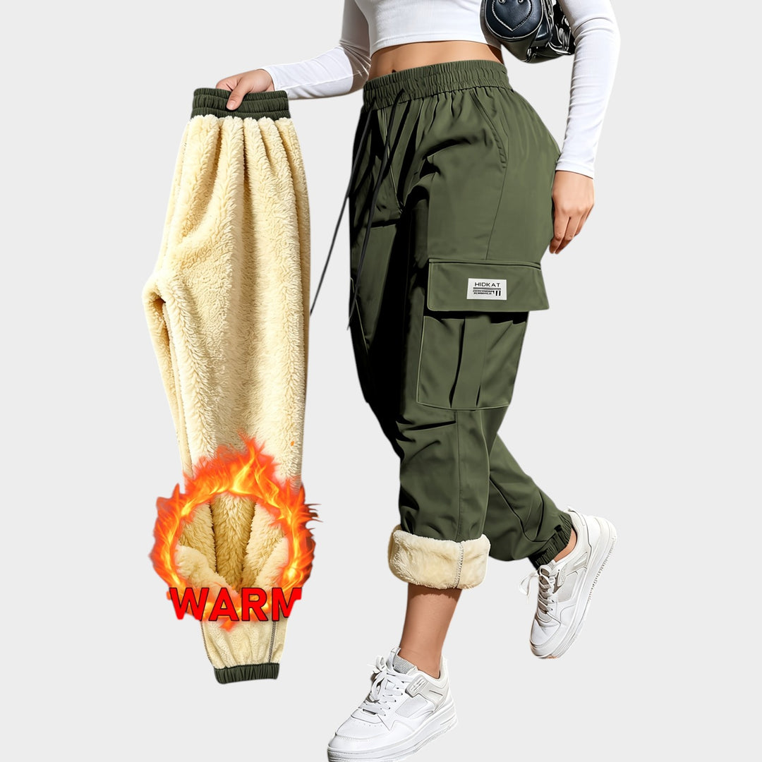 Women’s Thermal Cargo Pants Warm Lined Drawstring Joggers