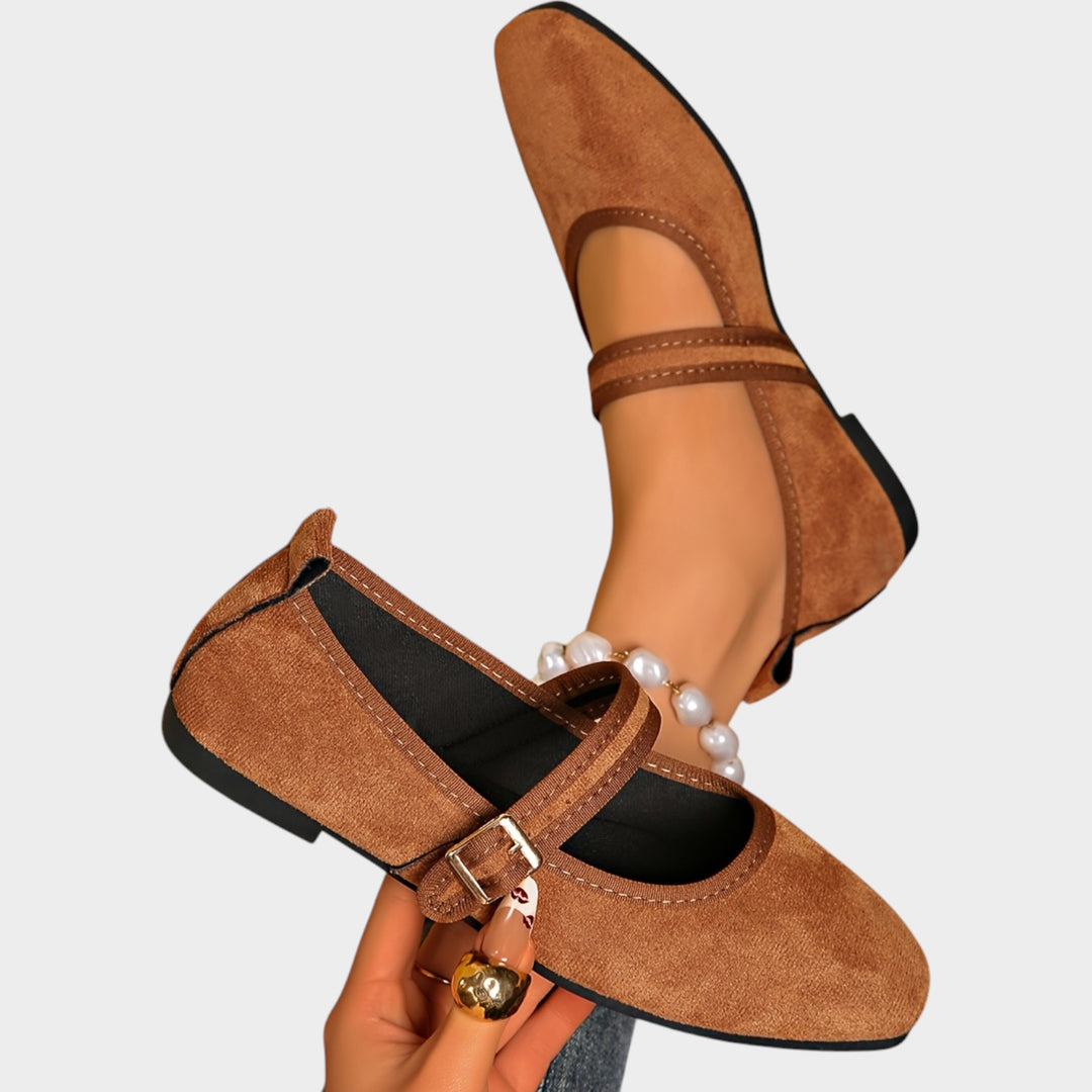 Women’s Suede Mary Jane Flats Adjustable Buckle Strap
