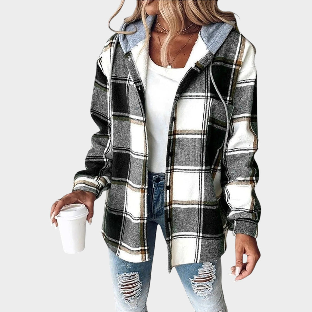 Women’s Jacket Plaid Casual Hooded Button Front
